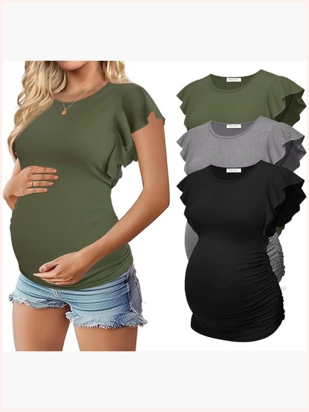 Maternity Shirts 3 Pack Flying Short Sleeve Side Ruched Tunic Tops S-XXL